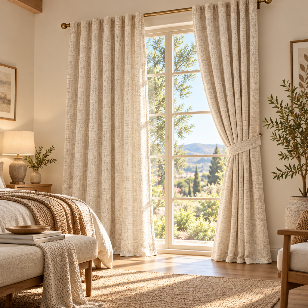 Linen-Blend Textured Curtains - In-room use