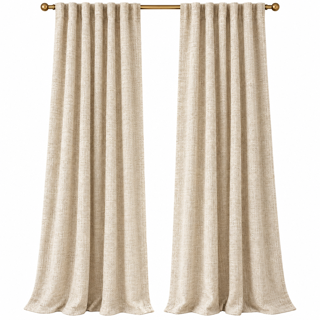 Linen-Blend Textured Curtains - White background