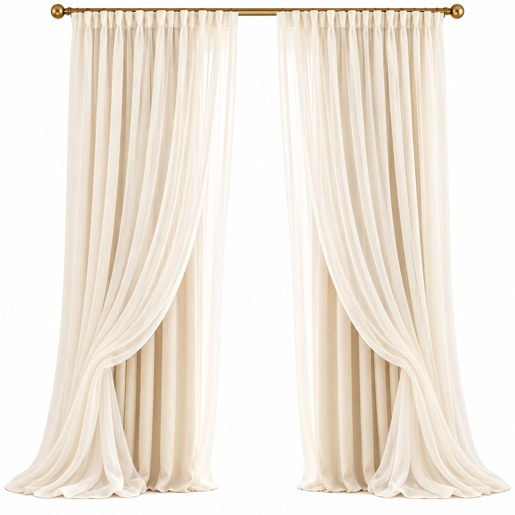 Sheer Layered Curtains - White background