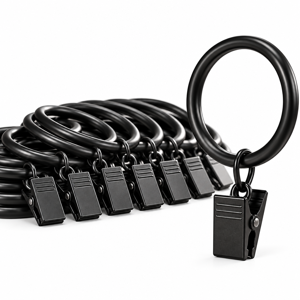 Curtain Rings & Clips - White background
